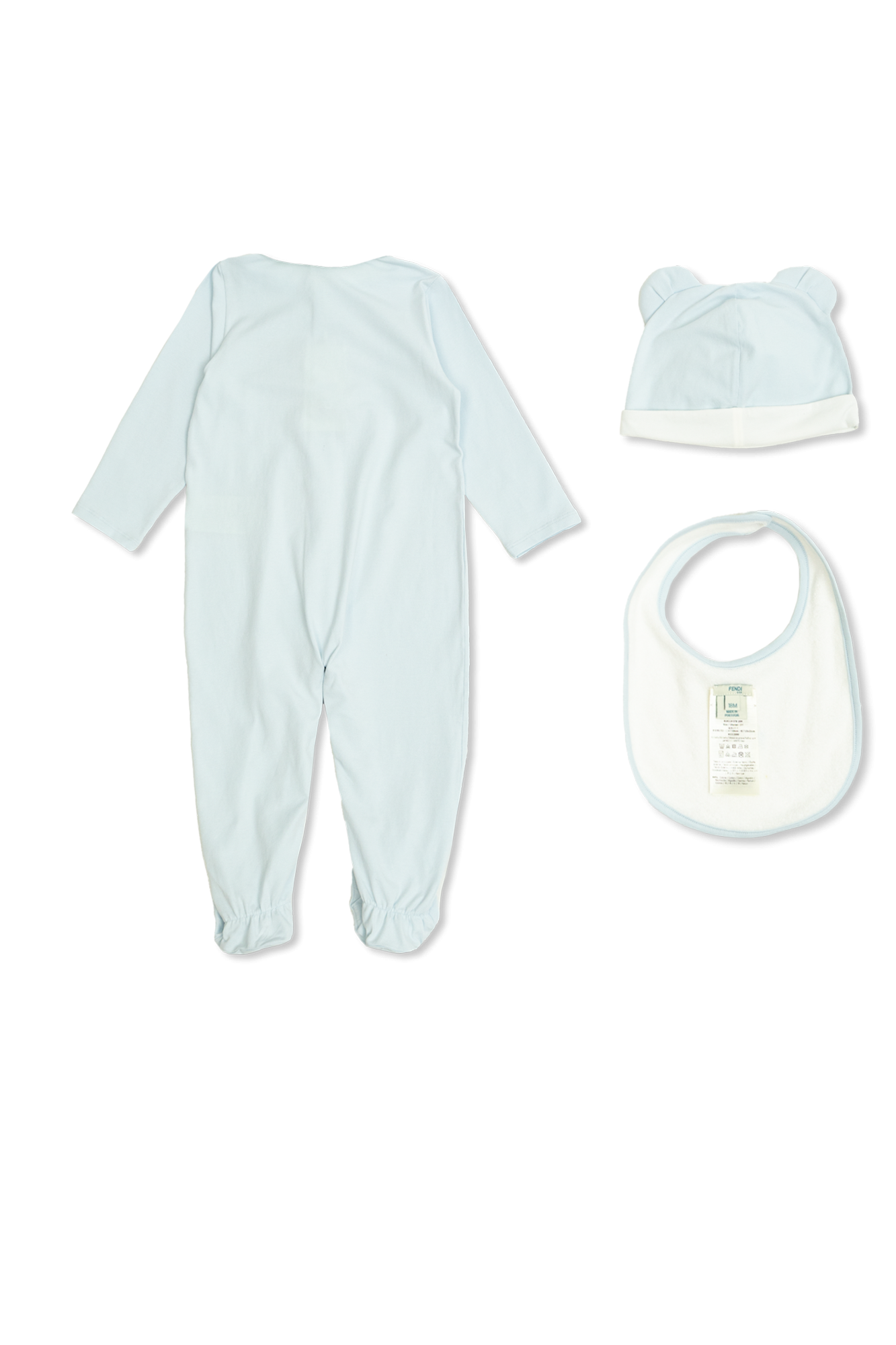 Light blue Set baby onesie hat and bib Fendi Kids Vitkac Italy